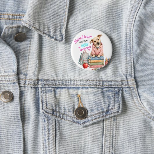 Welkom bij Lina's Schoolavonturen! Ronde Button 5,7 Cm (In situ)