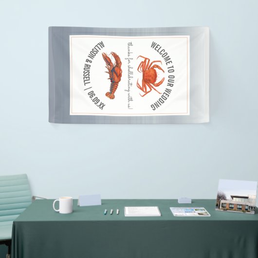 Welkom bij Lobster & Crab Wedding Chambray Spandoek (Beurs)