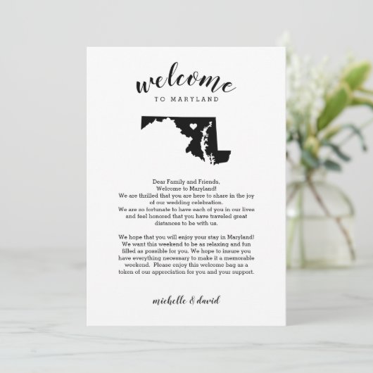 Welkom bij Maryland | Wedbrief en reisroute (Staand voorkant)