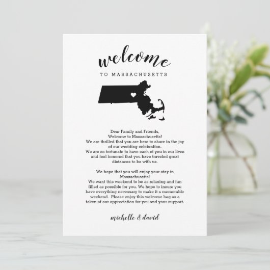 Welkom bij Massachusetts Wedding Letter Itinerary (Staand voorkant)
