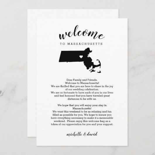 Welkom bij Massachusetts Wedding Letter Itinerary (Voorkant / Achterkant)