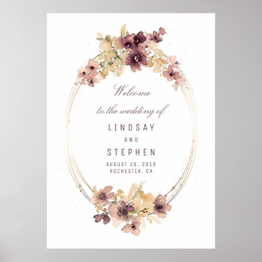 Welkom bij Mauve and Gold Vintage Wedding Poster (Voorkant)