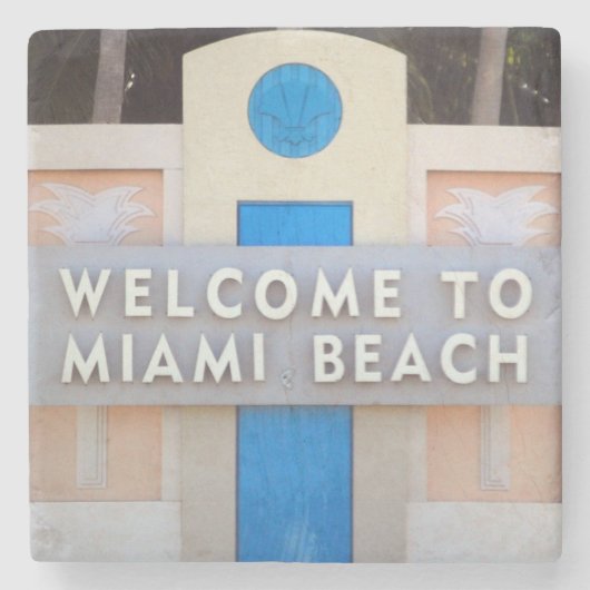 Welkom bij Miami Beach-teken Stenen Onderzetter (Voorkant)