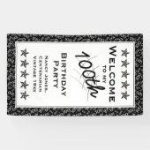 Welkom bij mijn 100e verjaardag: zwart/wit spandoek (Horizontaal)