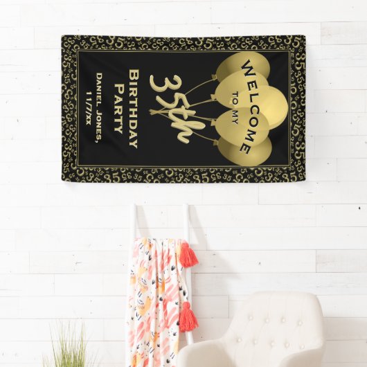 Welkom bij mijn 35e verjaardag - Gold/Black Spandoek (Insitu)