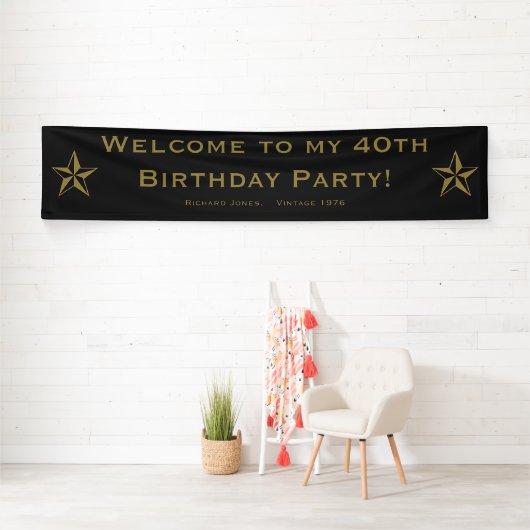 Welkom bij mijn 40e verjaardag: Gold en Black Spandoek (Insitu)