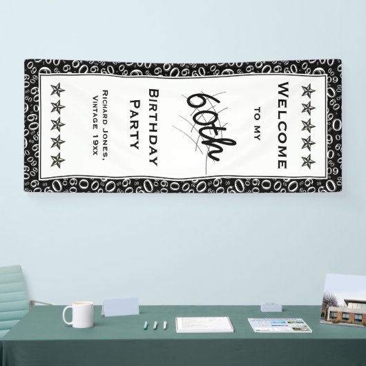 Welkom bij mijn 60e verjaardag Black and White Spandoek (Beurs)