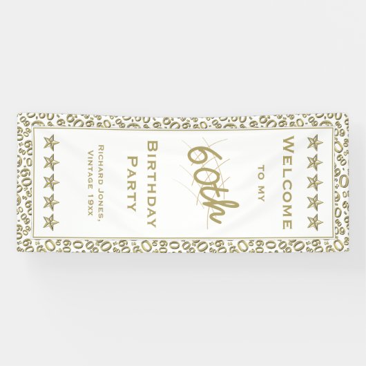 Welkom bij mijn 60e verjaardag - Goud en wit Spandoek (Horizontaal)