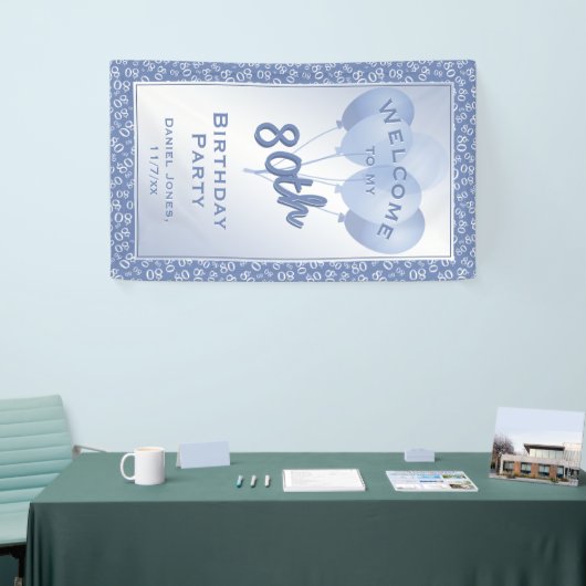 Welkom bij mijn 80e verjaardag: Blauw/wit Spandoek (Beurs)
