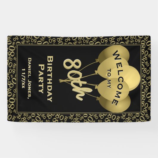 Welkom bij mijn 80e verjaardag - Gold/Black Spandoek (Horizontaal)