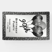 Welkom bij mijn 90e verjaardag: zwart-wit spandoek (Horizontaal)