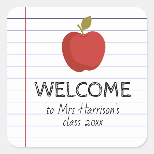 Welkom bij mijn klas Apple Terug naar school leraa Vierkante Sticker (Voorkant)