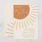 Welkom bij mijn Sun Modern Boho Baby shower Invita Kaart (Voorkant / Achterkant)