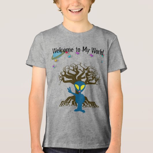 Welkom bij mijn World Blue Alien Peace Sign Tri-Blend Shirt (Voorkant)