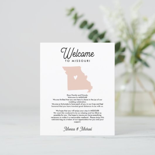 Welkom bij MISSOURI Letter & Itinerary ELKE KLEUR (Staand voorkant)