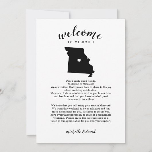 Welkom bij Missouri Wedding Letter & Route (Voorkant)