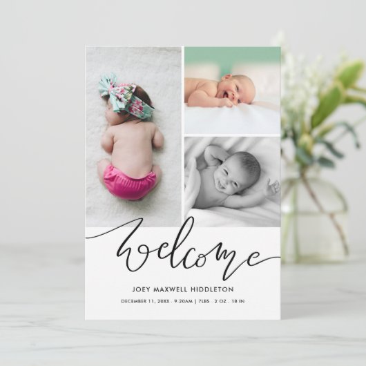 Welkom bij Modern Script Birth Announcement Aankondiging (Staand voorkant)