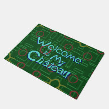 Welkom bij My Chateau Blue Letters Green Door Mat