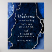 Welkom bij Navy en Silver Agate Wedding Poster (Voorkant)