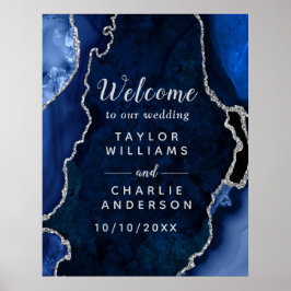 Welkom bij Navy en Silver Agate Wedding Poster
