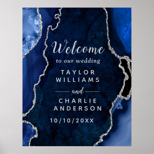 Welkom bij Navy en Silver Agate Wedding Poster (Voorkant)