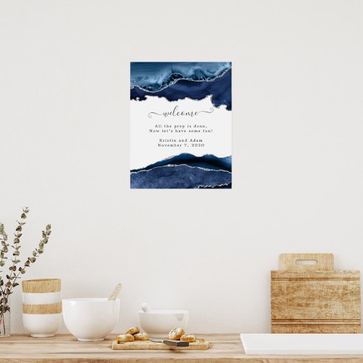 Welkom bij Navy en Silver Agate Wedding Poster (Keuken)