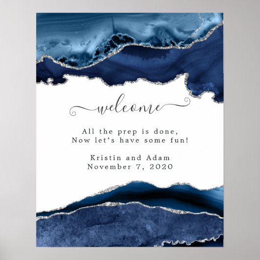 Welkom bij Navy en Silver Agate Wedding Poster (Voorkant)