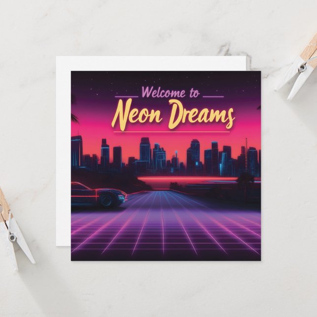 Welkom bij Neon Dreams - Retro Wave Cityscape (Voorkant / Achterkant in situ)