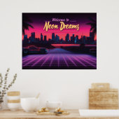Welkom bij Neon Dreams - Retro Wave Cityscape Poster (Keuken)