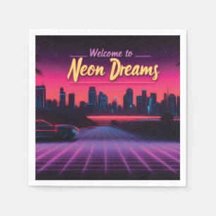 Welkom bij Neon Dreams - Retro Wave Cityscape Servet