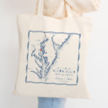 Welkom bij North Beach Maryland Elegant Wedding Tote Bag<br><div class="desc">Vier uw bruiloft in North Beach, Maryland met onze aangepaste "Welcome to North Beach Maryland" bruiloft gunst canvas tassen, met een elegante marineblauwe kaart van Chesapeake Bay. Deze canvas tassen zijn een perfecte match voor locaties zoals Herrington on the Bay, Chesapeake Beach Resort & Spa en Running Hare Vineyard, en...</div>