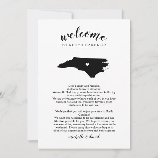 Welkom bij North Carolina Wedding Letter Itinerary (Voorkant)