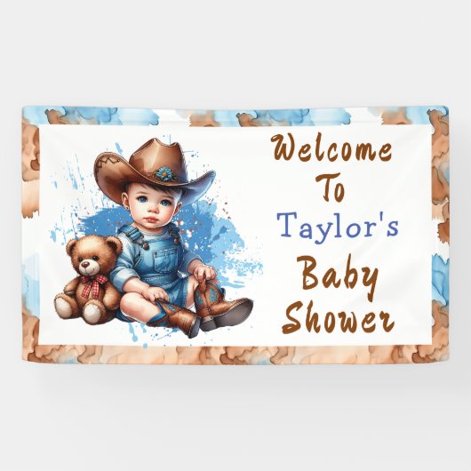 Welkom bij ons Baby shower | Westerne cowboy Spandoek (Horizontaal)