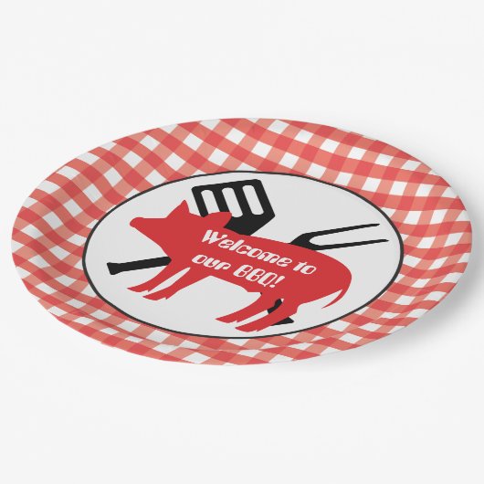 Welkom bij ons BBQ-bord op papier Papieren Bordje (Gekanteld)