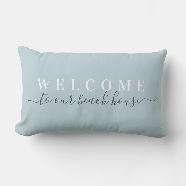 Welkom bij ons Beach House Blue Lumbar Pillow Kussen (Voorkant)