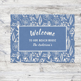 Welkom bij ons Beach House Navy-Blue Hand-Drawn Deurmat