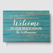 Welkom bij ons Beach Lake House Rustiek Hout Gastenboek (Voorkant)