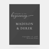 "WELKOM BIJ ONS BEGIN" Bruiloftsfeest Zwart Acryl Bord (Voorkant)