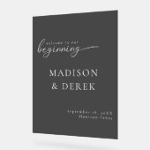 "WELKOM BIJ ONS BEGIN" Bruiloftsfeest Zwart Acryl Bord (Hoek)