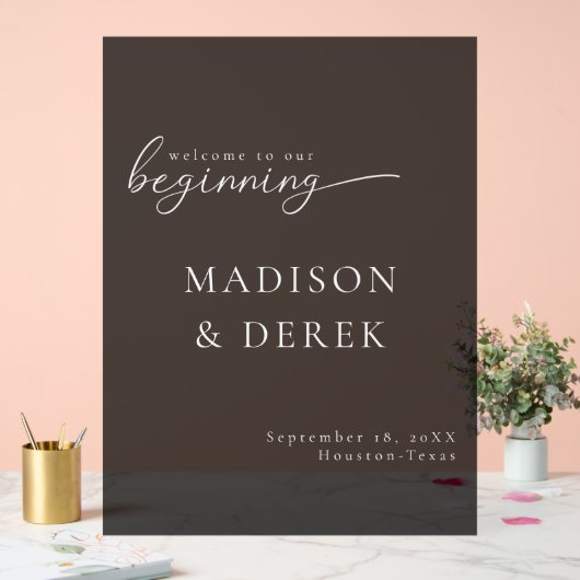 "WELKOM BIJ ONS BEGIN" Bruiloftsfeest Zwart Acryl Bord (Huwelijk)