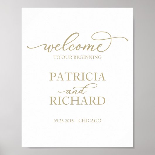 Welkom bij ons begin | Chic Gold Script-teken Poster (Voorkant)
