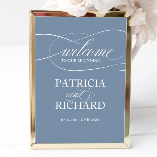 Welkom bij ons begin | Dusty Blue Sign Poster