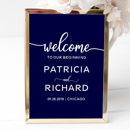 Welkom bij ons begin | Navy Blue Wedding Sign Poster