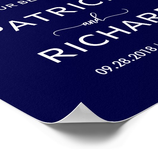 Welkom bij ons begin | Navy Blue Wedding Sign Poster (Hoek)