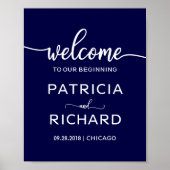 Welkom bij ons begin | Navy Blue Wedding Sign Poster (Voorkant)