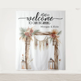 Welkom bij Ons Begin – Rustieke Trouwdecoratie Wandkleed