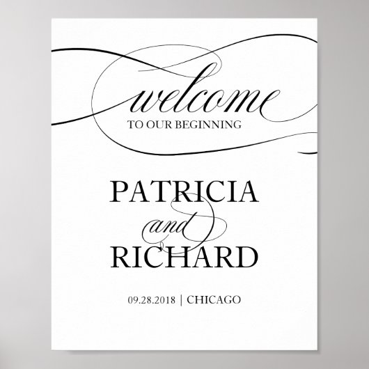 Welkom bij ons begin | Zwart Script-teken Poster (Voorkant)