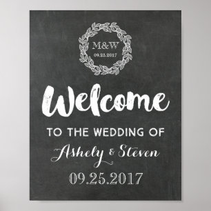 Welkom bij ons bruiloft-bord Chalkboard Wreath Poster