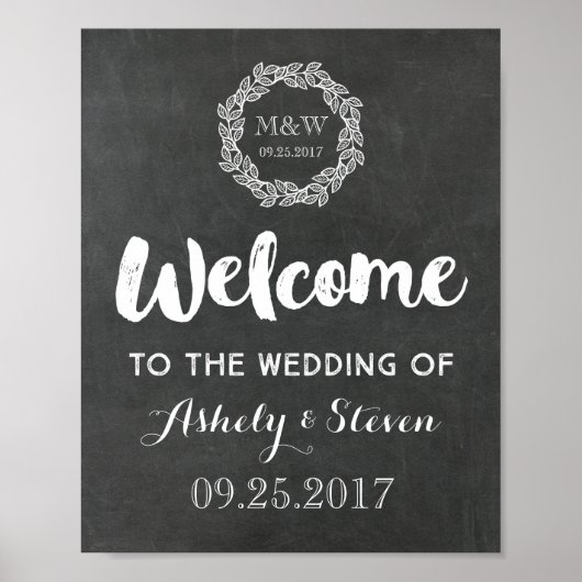 Welkom bij ons bruiloft-bord Chalkboard Wreath Poster (Voorkant)