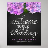 Welkom bij ons bruiloft-bord Hydrangea Floral Poster (Voorkant)